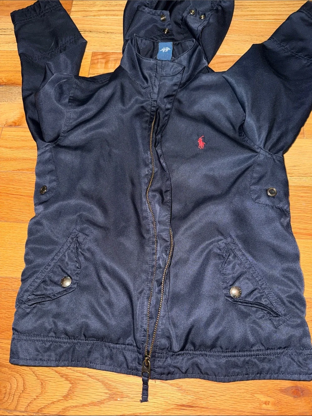 Polo by Ralph Lauren Navy Hooded Kids Raincoat with Red Pony